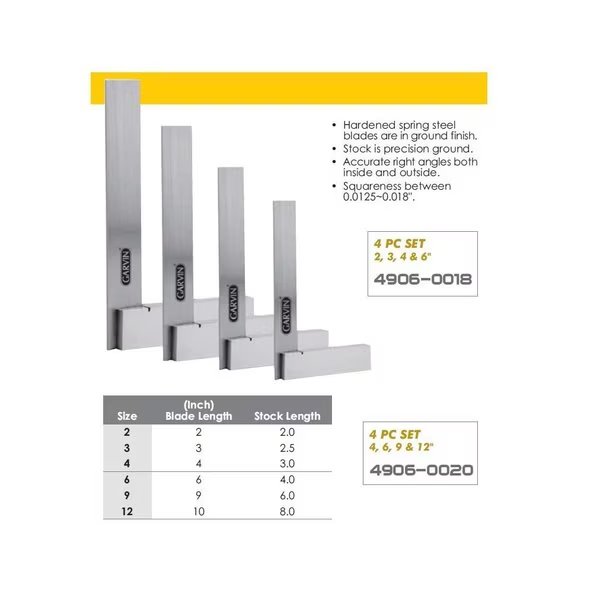 4 Piece Engineer's Steel Square Set (2-3-4-6